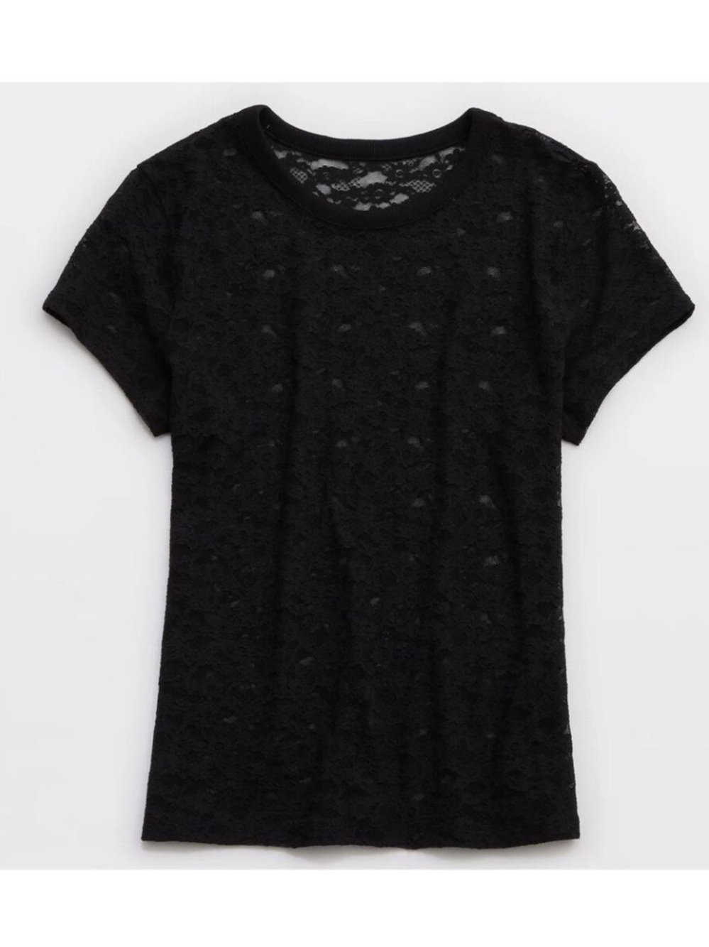 Lace Short Sleeves Top Size Medium Black No Itch Layering Top NEW With Tags